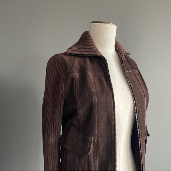 Gap Edition Brown Leather Knit Moto Bomber Jacket S Utility Luxe Western Boho - Picture 2 of 7